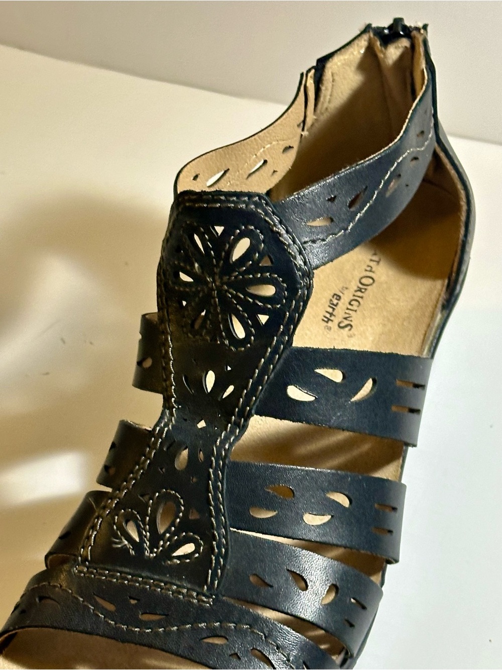 Earth Origins Black Cutout Wedge Sandals Comfort Zip 8.5 - Picture 6 of 15